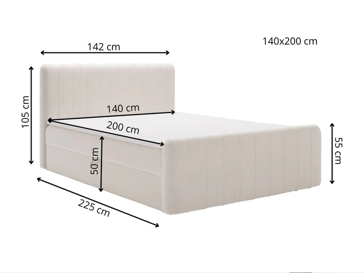 Boxspringbett mit Bettkasten 140x200 Osteno Creme