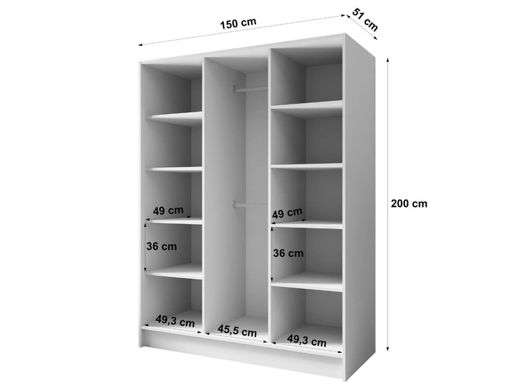 Kleiderschrank mit Spiegel 150 cm Lucca Weiß mit goldenen Griffen