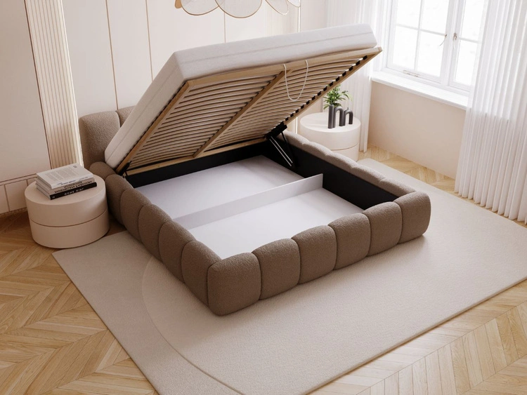 Polsterbett mit Bettkasten und Lattenrost 120x200 Cloud Low Bouclé-Stoff Braun