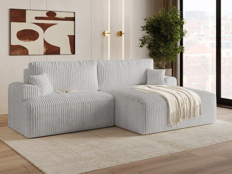 Ecksofa L-Form mit Schlaffunktion und Bettkasten Serene Rechts Grau