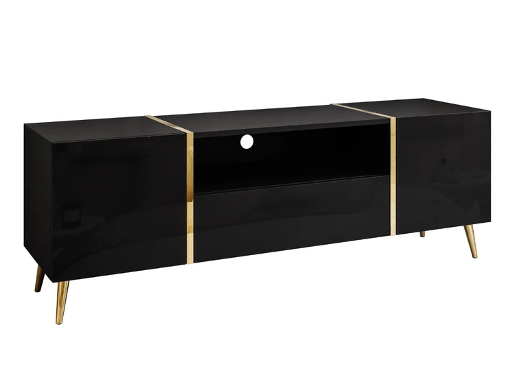 Wohnzimmer-Set im Glamour-Stil auf Beinen Lunelie Schwarz Hochglanz