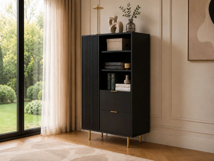 Regal mit Schubladen und Türe Ankara Schwarz Matt