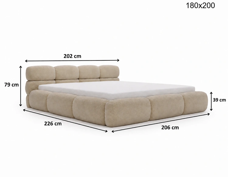 Polsterbett mit Bettkasten und Bettrost 180x200 Sweet Low Grau