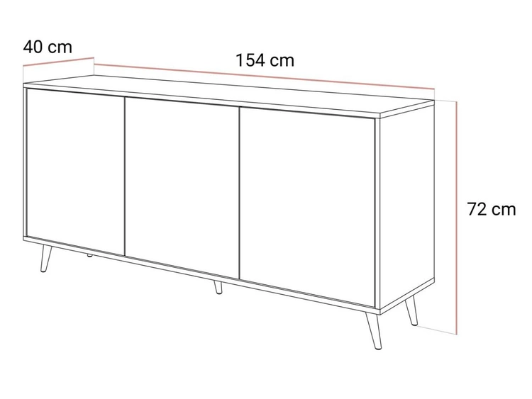 Dreitürige Kommode 154 cm Glamour-Stil auf silberfarbenen Metallbeinen Vivance Kaschmirglanz
