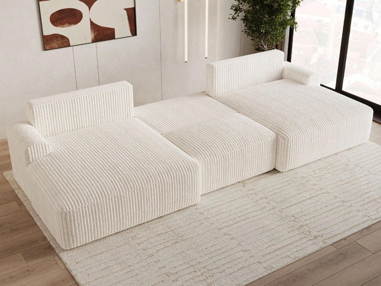 Wohnlandschaft mit Schlaffunktion und Bettkasten Serene Creme