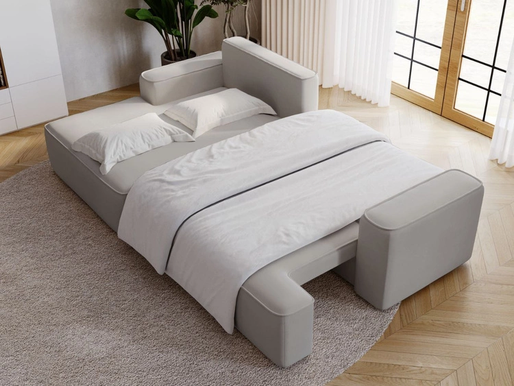 Ecksofa L-Form Links mit Schlaffunktion und Bettkasten California Hellgrau