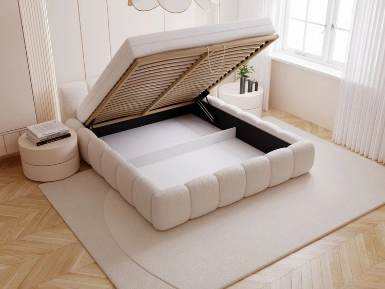 Polsterbett mit Bettkasten und Lattenrost 200x200 Cloud Low Bouclé-Stoff Beige