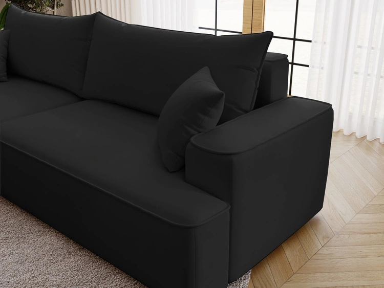 Ecksofa L-Form Links mit Schlaffunktion und Bettkasten California Schwarz