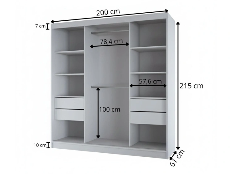 Schiebetürenschrank mit Spiegel 200 cm Maia Weiß