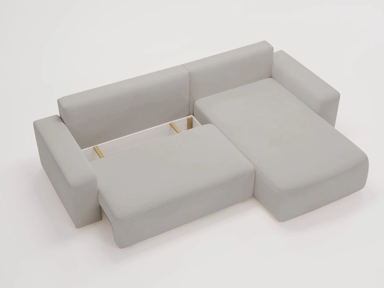 Ecksofa L-Form Rechts mit Schlaffunktion und Bettkasten Tazones Hellgrau