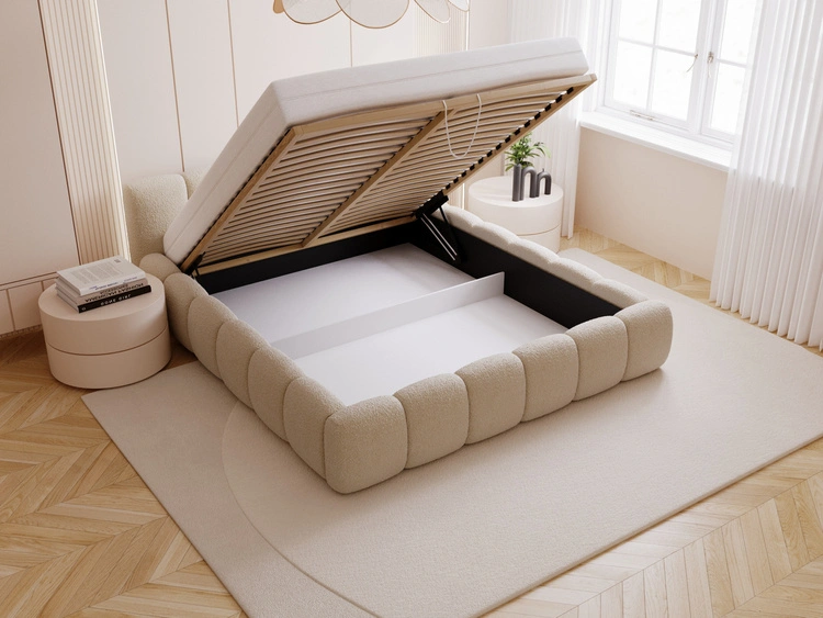 Polsterbett mit Bettkasten und Lattenrost 160x200 Cloud Low Bouclé-Stoff Dunkelbeige