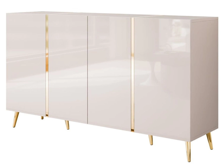 Viertürige Kommode 158 cm Glamour-Stil auf goldfarbenen Metallbeinen Lunelie Kaschmirglanz