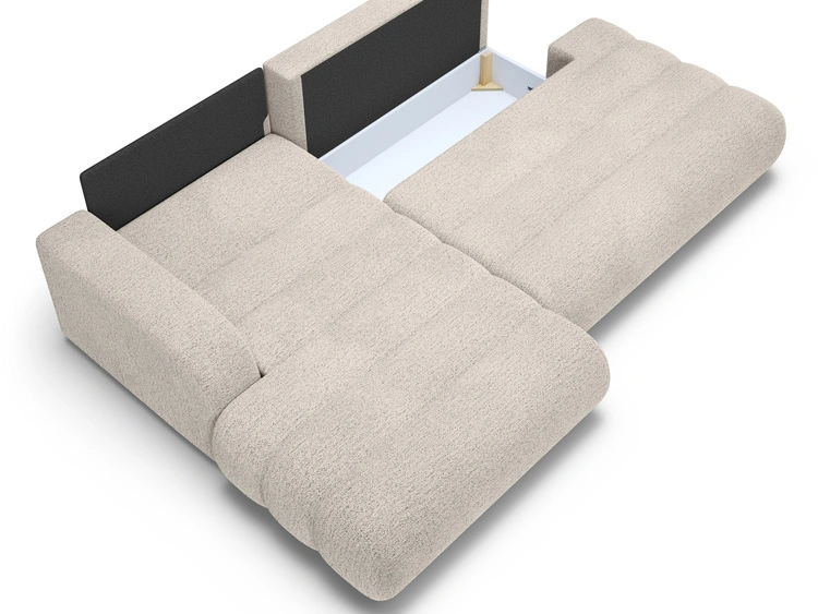 Ecksofa L-Form mit Schlaffunktion und Bettkasten Lisso Links Cremefarben