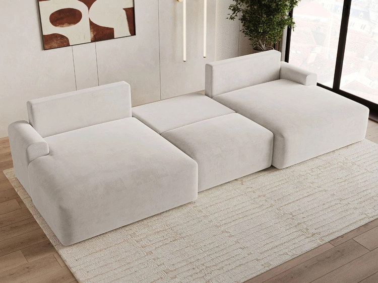Wohnlandschaft mit Schlaffunktion und Bettkasten Serene Hellbeige
