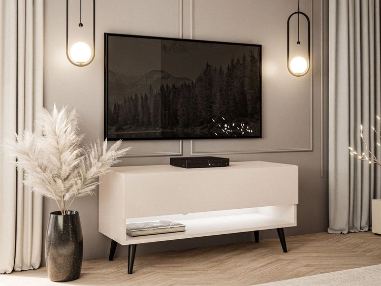 TV-Schrank 90 cm mit LED-Beleuchtung und schwarzen Beinen Aurelie Kaschmir matt