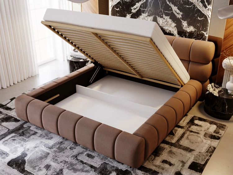 Polsterbett mit Bettkasten und Lattenrost 160x200 Mellow Braun