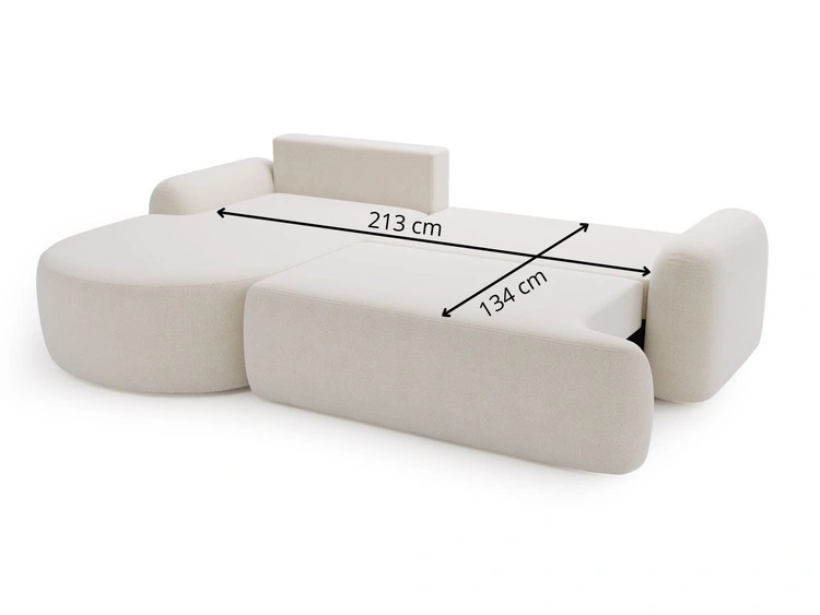 Ecksofa L-Form Links mit Schlaffunktion und Bettkasten Aurio Creme
