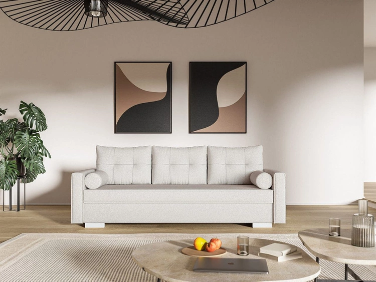 Schlafsofa mit Bettfunktion und Bettkasten Pori Creme