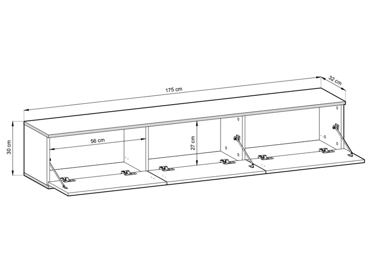 TV-Lowboard Hänge mit Türen 175 cm Diolo Grau mit geriffelter Vorderseite