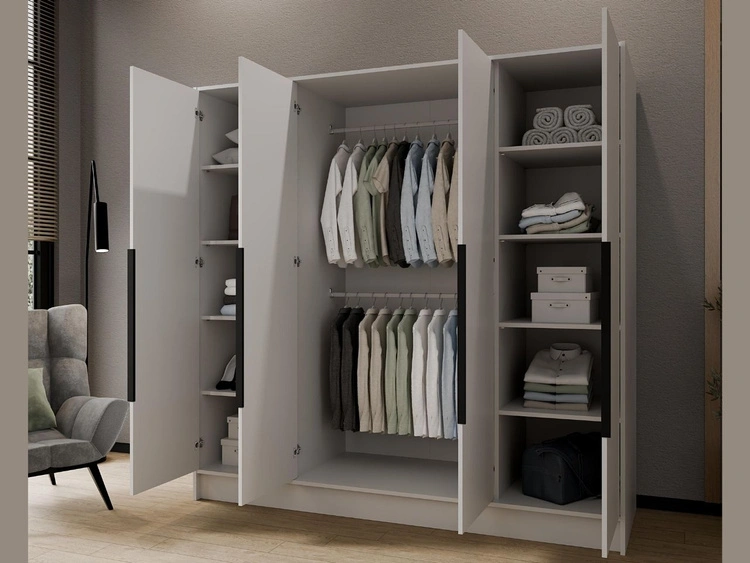 Kleiderschrank 200 cm Perugia Weiß mit schwarzen Griffen