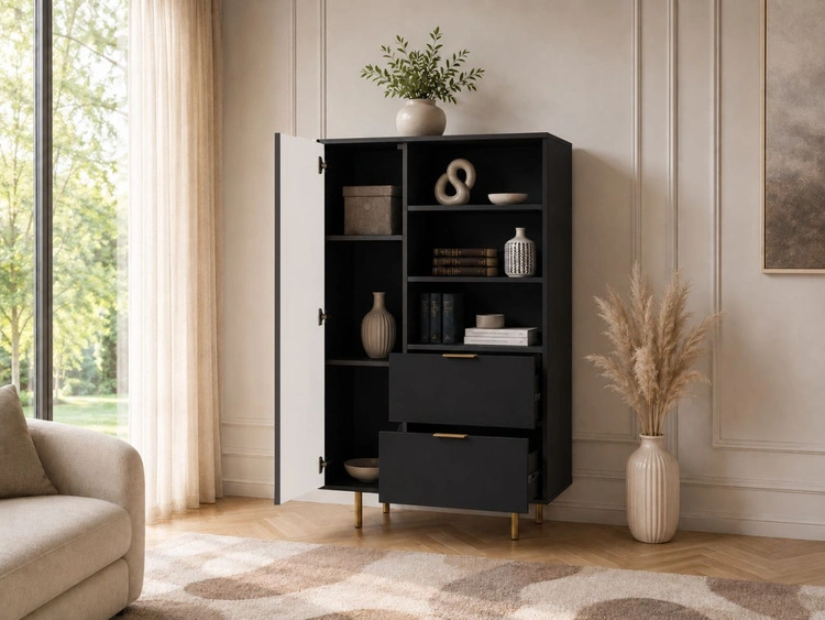 Regal mit Schubladen und Türe Ankara Schwarz Matt