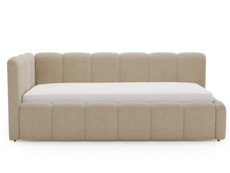 Jugendbett Einzelbett mit Bettkasten und Lattenrost 90x200 Cloud One Dunkelbeige Bouclé-Stoff