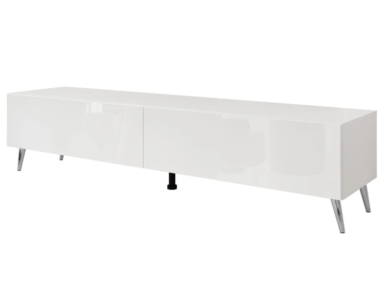 TV-Lowboard mit Türen auf Silbernen Metallbeinen 175 cm mit LED-Beleuchtung Sorelle Weiß Hochglanz