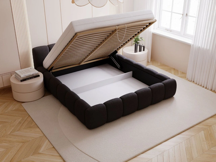 Polsterbett mit Bettkasten und Lattenrost 180x200 Cloud Low Bouclé-Stoff Schwarz