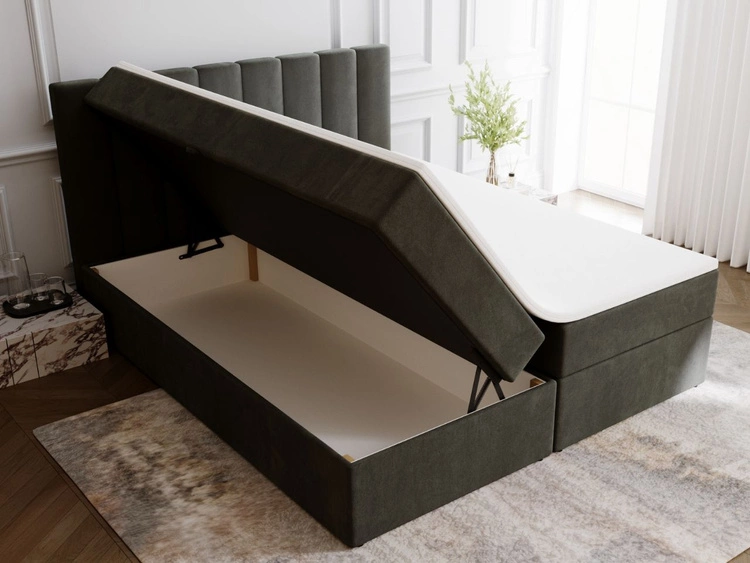 Boxspringbett mit Bettkasten 160x200 Mocca Dunkelgrau