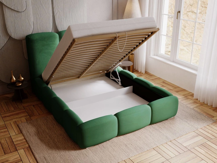 Polsterbett mit Bettkasten und Lattenrost 200x200 Bubble Grün
