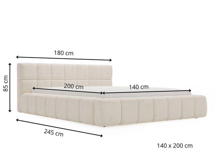 Polsterbett mit Bettkasten und Lattenrost 140x200 Alicante Beige