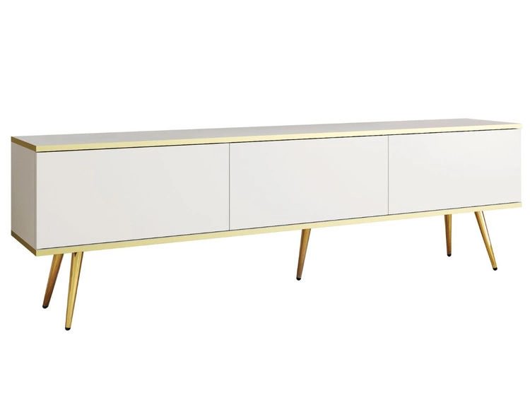 TV-Lowboard mit Türen 175 cm Diolo Weiß mit glatter Front auf goldenen Beinen