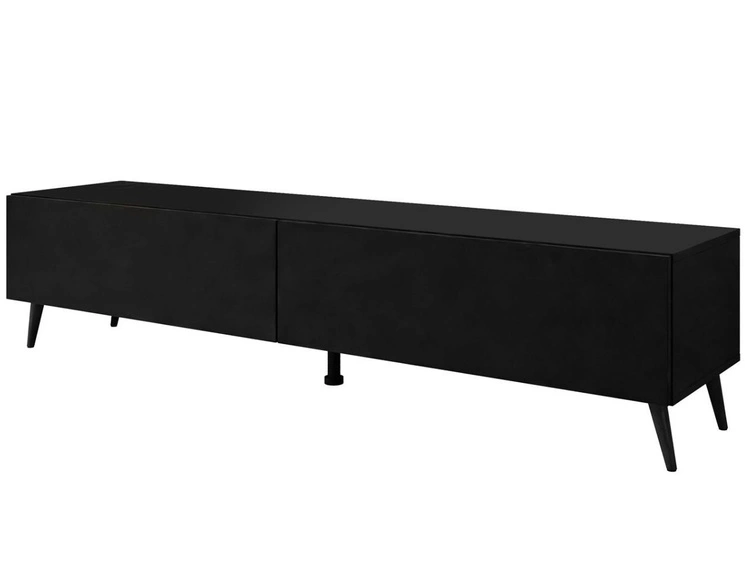 TV-Lowboard mit zwei Türen auf schwarzen Beinen 175 cm mit LED-Beleuchtung Sorelle Schwarz Matt