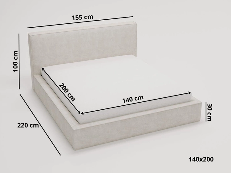 Polsterbett mit Bettkasten und Lattenrost 140x200 Monaco Beige