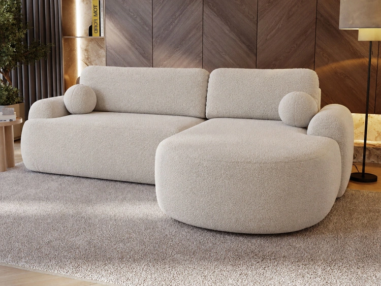 Ecksofa L-Form Rechts mit Schlaffunktion und Bettkasten Aurio Creme