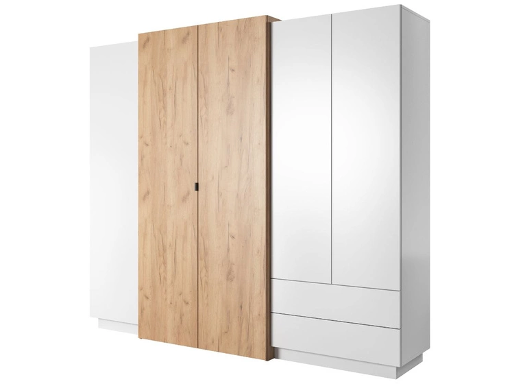 Drehtürenschrank Elegante Morten Weiß, Goldene Craft Eiche