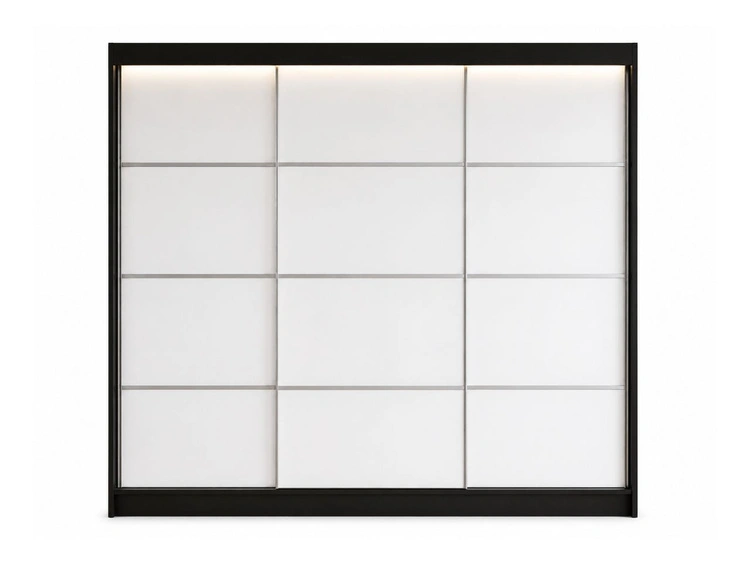 Schiebetürenschrank mit Sprossen 250 cm mit LED-Beleuchtung Ponti Schwarz, Weiß