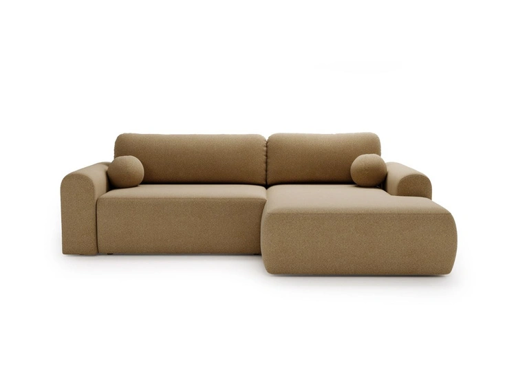 Ecksofa L-Form mit Schlaffunktion und Bettkasten Savana Rechts Bouclé-Stoff Hellbraun