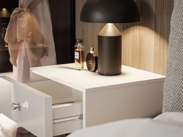 Hängender Nachttisch Glamour mit Schublade und LED-Beleuchtung Brisa Weiß Hochglanz