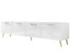 TV-Lowboard mit Türen und LED-Beleuchtung auf Goldenen Metallbeinen 200 cm Noaé Weiß Hochglanz