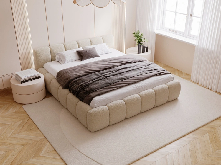 Polsterbett ohne Bettkasten mit Lattenrost 200x200 Cloud Low aus Bouclé-Stoff Dunkelbeige