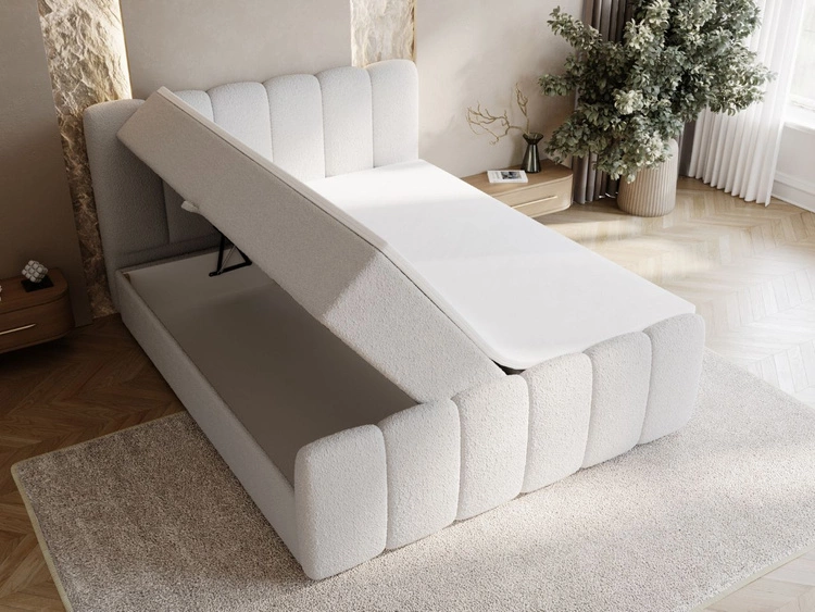 Boxspringbett mit Bettkasten 180x200 Bouclé-Stoff Cloud Grau