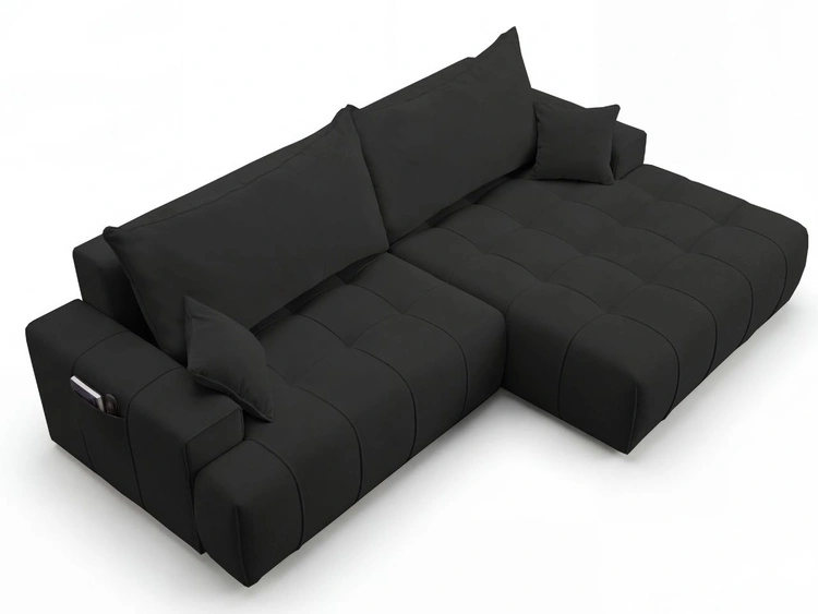 Ecksofa L-Form mit Schlaffunktion und Bettkasten Tulio Rechts Schwarz