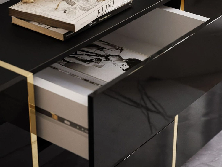Wohnzimmer-Set im Glamour-Stil Lunelie Schwarz Hochglanz