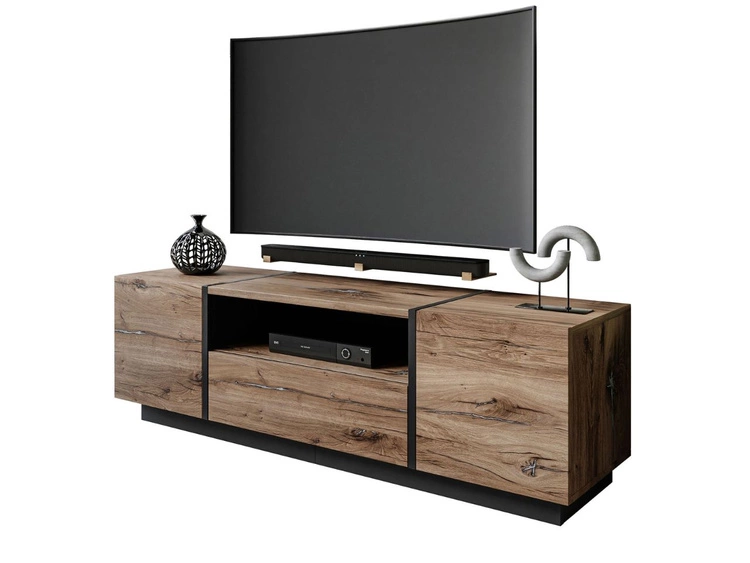 TV-Lowboard im Loft-Stil, zweitürig mit Schublade Lunelie Flagstaff-Eiche