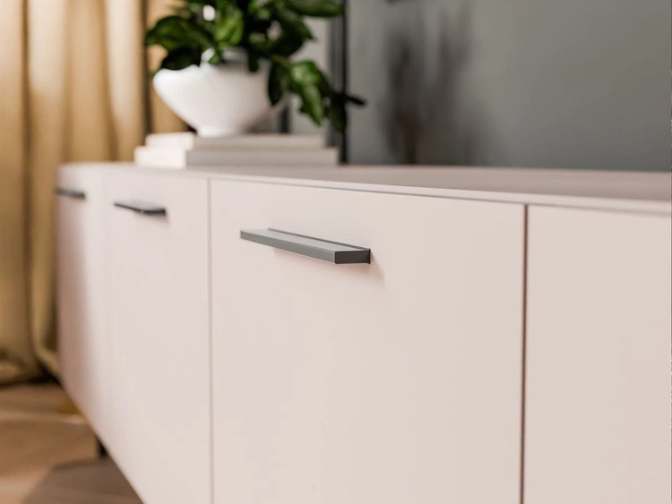 TV-Lowboard mit Türen und LED-Beleuchtung auf Schwarzen Metallbeinen 200 cm Noaé Kaschmir