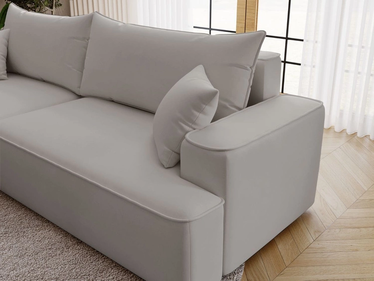Ecksofa L-Form Links mit Schlaffunktion und Bettkasten California Hellgrau