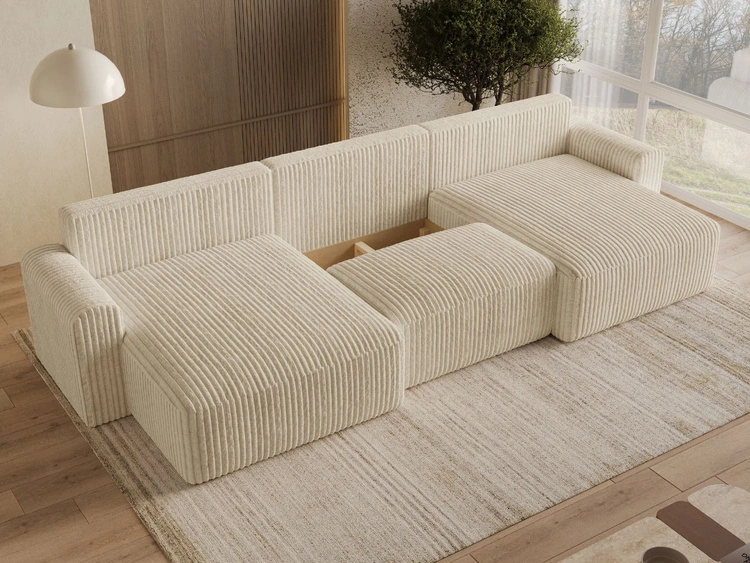 Wohnlandschaft mit Schlaffunktion und Bettkasten Aurora Beige