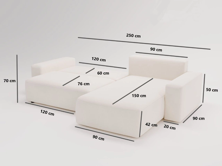 Ecksofa L-Form Links mit Schlaffunktion und Bettkasten Tazones Creme