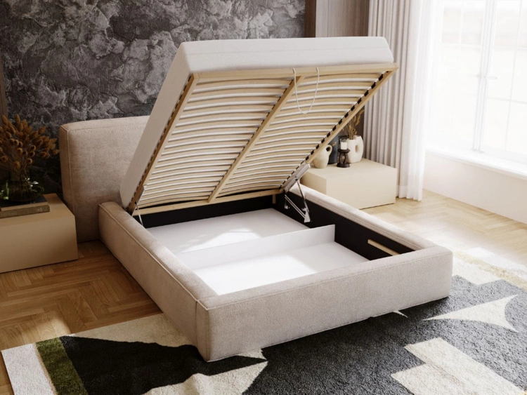Polsterbett mit Bettkasten und Lattenrost 180x200 Monza Beige